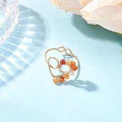 Красный Агат Кольца-манжеты из натурального сердолика, сердце, с экологически чистой медной проволокой, 16.5x17 мм, внутренний диаметр: 20 мм