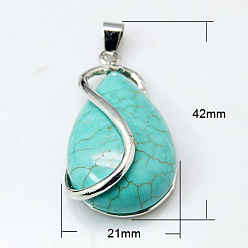 Synthetic Turquoise Synthetic Turquoise Gemstone Pendants, with Brass Findings, Drop, Nickel Metal, 38x21x10mm