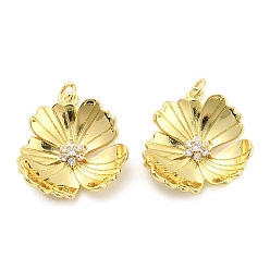 Настоящее золото 18K Латунные микро проложить кубического циркония подвески, цветок, долговечный, стойки покрытие, без свинца и без кадмия, ионное покрытие (ip), с целью перехода в кольце, реальный 18 k позолоченный, 22x21x6 мм