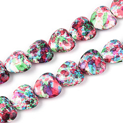 Индийский Красный С напылением окрашенные синтетические бирюзовые бусинки, сердце, Индийская красная, 13~13.5x14~14.5x6~7 мм, отверстие : 0.9~1 мм, около 30 шт / нитка, 15.16~15.35 дюйм (38.5~39 см)