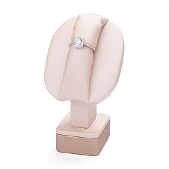 Antique White Wooden Clovered with PU Leather Ring Displays, with Sponge and Paper Card, Antique White, 6.4x6.25x11.6cm