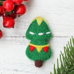 Couleur Mélangete Kit de feutrage à l'aiguille de cactus de broche de sapin de noël, y compris les instructions, 1 mousse pc, 4 aiguilles PC, 5 couleurs laine, 1 recherche de broche pc, couleur mixte, 25~115x5~85x2~29mm