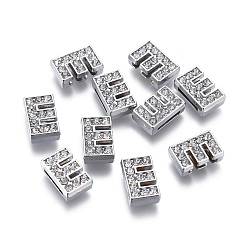 Letter E Alloy Initial Slide Charms with Grade A Rhinestones, Lead Free & Nickel Free, Platinum, Letter.E, 12~13x8~13x4~5mm, Hole: 8x2mm