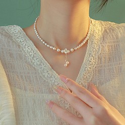 Цветок Модные ожерелья из натурального пресноводного жемчуга и ракушек для женщин, цвет морской раковины, золотые, цветок, 11.81~15.75 дюйм (30~40 см)