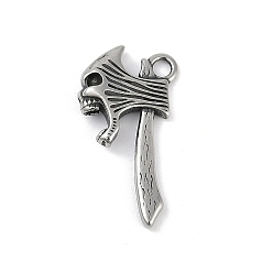Античное Серебро 316 хирургические подвески из нержавеющей стали, амулет в виде черепа-топора, античное серебро, 25x13x4 мм, отверстие : 2.2 мм