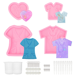 Pink Наборы силиконовых форм для брелоков медицинских приборов, подвесные формы для литья из смолы, для уф-смолы, изготовление эпоксидной смолы, с железными разрезными брелоками, пластиковые пипетки, силиконовая мерная чашка, розовые, 37~77x42~75x4~8 мм, отверстие : 3 мм, 3 шт / комплект