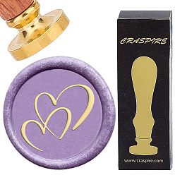 Сердце Набор сургучной печати, золотистый тон сургучной печати цельная латунная головка, с деревянной ручкой в стиле ретро, для конвертов приглашений, подарочная карта, сердце, 83x22 мм, штампы: 30x14.5 мм