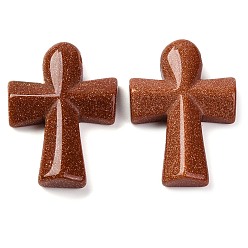 Камень с Пылевым Золотом Синтетические голдстоуновские подвески, крестик, 35.5x24.5x4 мм, отверстие : 1.6 мм