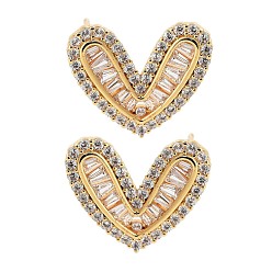Настоящее золото 18K Латунные серьги-гвоздики в форме сердца с покрытием стойки, с четким кубического циркония, без кадмия и без свинца, долговечный, реальный 18 k позолоченный, 19x16 мм