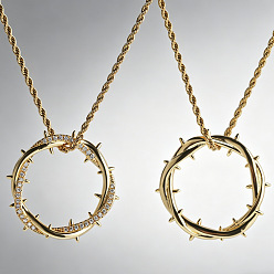 Golden Brass Crystal Rhinestone Crown of Thorns Pendant Alloy Rope Chain Necklaces, Golden, 23.62 inch(60cm)
