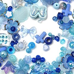Blue Opaque & Transparent Acrylic Beads, Mixed Shapes, Blue, 3.5~42.5x3.5~47x3.5~18mm, Hole: 1.6~4.5mm