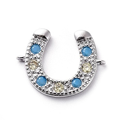 Platinum Brass Micro Pave Cubic Zirconia Links connectors, Horseshoe, Clear & Sky Blue, Platinum, 13x18x2.5mm, Hole: 0.9mm
