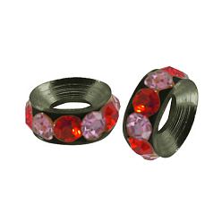 Разноцветный Латунные бусины разделители для поставки стразов, класс А, рондель, металлический черный , красочный, 10x4.2 мм, отверстие : 4.2 мм