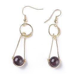 Garnet Natural Garnet Dangle Earrings, with Brass Findings, 55~71x12~13mm, Pin: 0.7mm