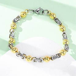Золотой & Цвет Нержавеющей Стали 304 браслеты из нержавеющей стали с круглыми звеньями и византийскими цепями для женщин и мужчин, ионное покрытие (ip), золотые и нержавеющая сталь цвет, 9-1/8 дюйм (23.3 см)
