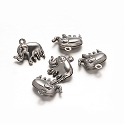 Нержавеющая Сталь Цвет Слон 304 из нержавеющей стали шарма подвески, цвет нержавеющей стали, 15x14.5x5 мм, отверстие : 1.5 мм