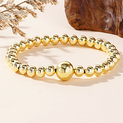 Золотой Роскошные латунные круглые бусины эластичные браслеты для мужчин и женщин, внутренний диаметр: 6-7/8 дюйм (17.5 см)