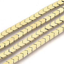 Light Gold Plated Electroplate Non-magnetic Synthetic Hematite Beads Strands, Arrow/Chevron, Light Gold Plated, 6x4x2mm, Hole: 1mm, about 97pcs/strand, 15.7 inch