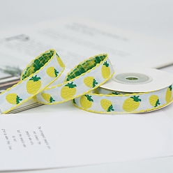 Yellow Polyester Jacquard Ribbon, Double Wavy Edges Ribbon, Strawberry Pattern, Garment Accessories, Yellow, 5/8 inch(15mm), about 4.92 Yards(4.5m)/Roll