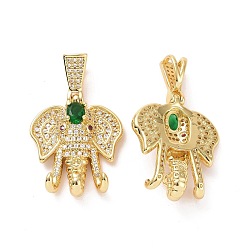 Зеленый Латунные микро проложить кубического циркония подвески, без кадмия и без свинца, Слон прелести, золотые, зелёные, 30x24.5x10 мм, отверстие : 4x8 мм