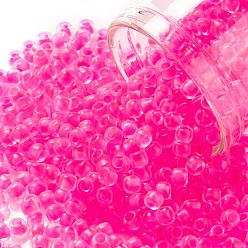 (971) Opaque Neon Pink-Lined Matte Crystal Круглые бусины toho, японский бисер, (971) непрозрачный неоновый матовый кристалл с розовой подкладкой, 8/0, 3 мм, отверстие : 1 мм, о 222шт / бутылка, 10 г / бутылка