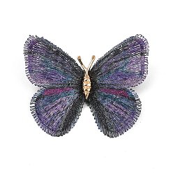 Средний Фиолетовый Броши-бабочки из сплава полиэстера для одежды рюкзака, средне фиолетовый, 45x53.5 мм