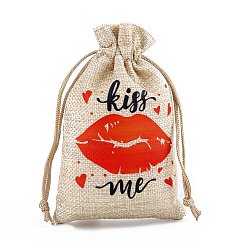 Lip Мешочки из мешковины с принтом ко Дню святого Валентина и шнурком, красные, прямоугольные, губа, 15x10 см