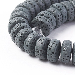 Gray Natural Lava Rock Beads Strands, Dyed, Flat Round/Disc, Gray, 8~8.5x3~4mm, Hole: 2mm, about 62 pcs/Strand, 7.87 inch(20 cm)