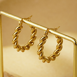 Chapado en Oro Real 18K Pendientes de aro redondos de acero inoxidable retorcidos para mujer, real 304 k chapado en oro, 18 mm