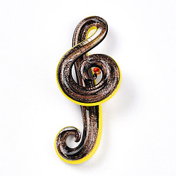 Верблюжий Ручной золотой песок Lampwork большие кулоны, прелести музыкальных нот, верблюжие, 62~67x26.5~29x14~15.5 мм, отверстие : 3.5~5x8~10 мм