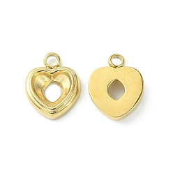 Real 14K Gold Plated 304 Stainless Steel Pendant Rhinestone Settings, Open Back Settings, Heart, Real 14K Gold Plated, Fit for 7.5x8mm Rhinestone, 15.5x12x3.3mm, Hole: 2.2mm