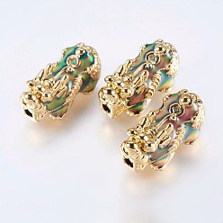 Echt 18 k vergoldet Messing Emaille-Perlen, Stimmungsperlen (Farbe ändert sich mit unterschiedlicher Temperatur), Drachen, echt 18 k vergoldet, 30x15x13 mm, Bohrung: 3 mm