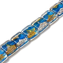 Васильковый Бусины ручной работы из золотой и серебряной фольги в технике лэмпворк, квадратный, васильковый, 14~14.5x14x6~6.5 мм, отверстие : 1.6~1.8 мм