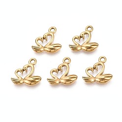 Золотой 304 подвески из нержавеющей стали, лебединое очарование, золотые, 15x15x3 мм, отверстие : 1.8 мм