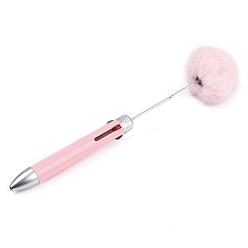 Pink Пластиковая шариковая ручка, железная ручка из бисера, С мячом pom pom, для индивидуальной ручки своими руками, розовые, 184~185x12.5 мм