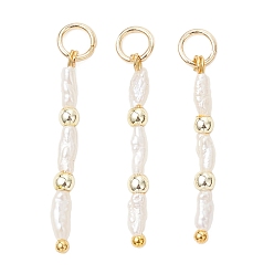 Золотой Подвески из натурального барочного жемчуга кеши и синтетического немагнитного гематита с гальваническим покрытием., палочные амулеты, цветочный белый, золотые, 23.5~25.5x2.5 мм, Перейти кольцо: 5x0.8 мм, внутренний диаметр: 3.4 мм