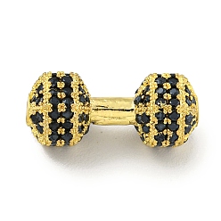 Настоящее золото 18K Латунь микропаве черный кубический цирконий, гантель, реальный 18 k позолоченный, 8x18.5x4 мм, отверстие : 1.8 мм