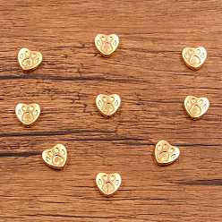 Light Gold Сплавочные бусины, сердце с отпечатком лапы собаки, золотой свет, 11x11 мм, отверстие : 1 мм