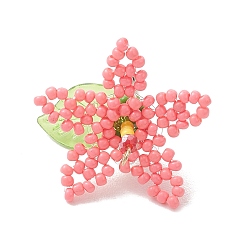 Лосось Стеклянные подвески из бисера, амулет из гибискуса мутабилиса, с 304 штифтами из нержавеющей стали и акриловой фольгой, реальный 18 k позолоченный, salmon, 35x24.5x24.5 мм, отверстие : 2~2.5 мм