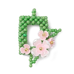 Pink Прямоугольник из бисера с цветочными подвесками, подвески из смолы и бисера, розовые, 34.5x25x9.5 мм, отверстие : 2 мм