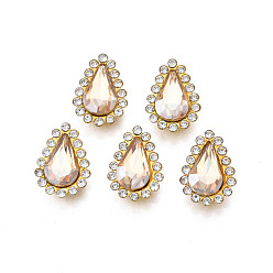 Goldquarz Nähen auf Rhinestone, transparenter Glasrhinestone, mit eisernen Krappenfassungen, facettiert, Träne, Goldquarz, 18x13x7 mm, Bohrung: 1.5 mm