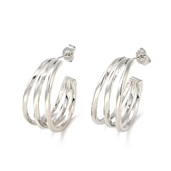 Платина Латунные тройные серьги-гвоздики с реечным покрытием, толстые массивные серьги-кольца для женщин, без кадмия и без свинца, платина, 24x10.5 мм, штифты : 0.8 мм