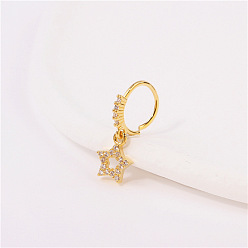 Звезда Латунные микропаве прозрачные кубические цирконии подвески кольца для носа, золотые, звезда, 10 мм