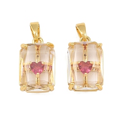 Rectangle Латунные микро проложить кубического циркония подвески, со стеклянными бусинами, золотые, прямоугольные, 16.5x10x6.5 мм, отверстие : 3x5 мм