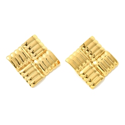 Golden PVD Vacuum Plating 304 Stainless Steel Stud Earrings for Women, Rhombus with Stripe, Golden, 40.5x40.5mm