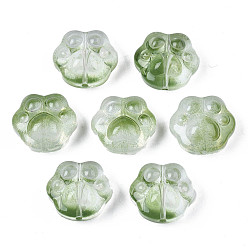 Dark Sea Green Transparent Spray Painted Glass Beads, Bear Paw, Dark Sea Green, 13.5x15x8.5mm, Hole: 1mm