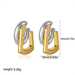 Golden & Stainless Steel Color 304 Stainless Steel Stud Earrings for Women, Half Hoop Earrings, Golden & Stainless Steel Color, 19x19mm
