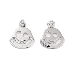 Platinum Rack Plating Brass Pendants, Long-Lasting Plated, Cadmium Free & Lead Free, with Jump Ring, Skull, Platinum, 17.5x16x1.5mm, Hole: 3.5mm