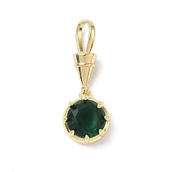 Зеленый Латунь стекло горный хрусталь подвески, одиночные каменные прелести, плоские круглые прелести, долговечный, стойки покрытие, реальный 18 k позолоченный, зелёные, 31 мм, отверстие : 8x5 мм
