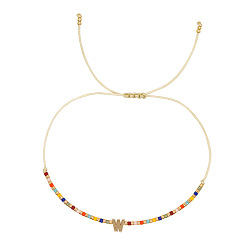 Letter W Браслеты с подвесками из латуни в богемном стиле, Браслеты из бисера и стеклянных бусин для женщин, буквы, золотые, Буква W, 11.02 дюйм (28 см)